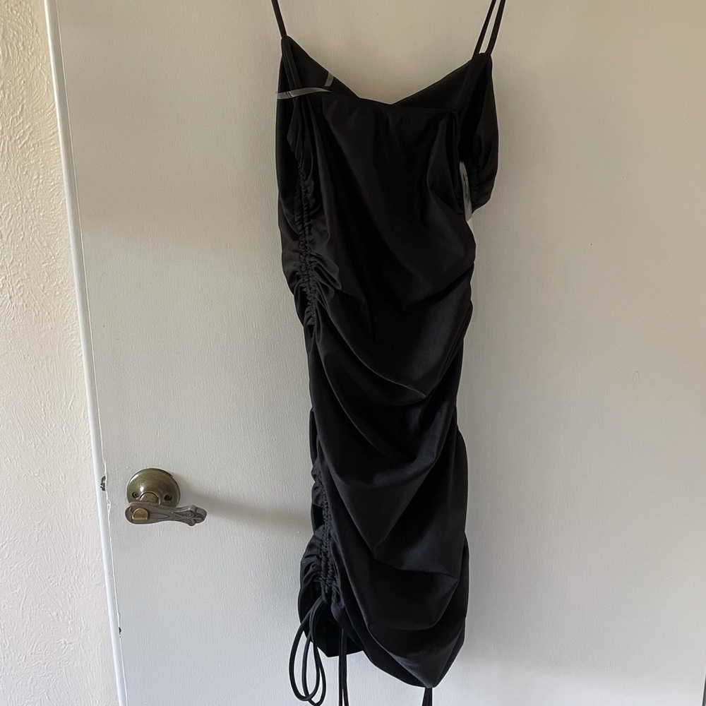 Cristina black ruched polyester dress